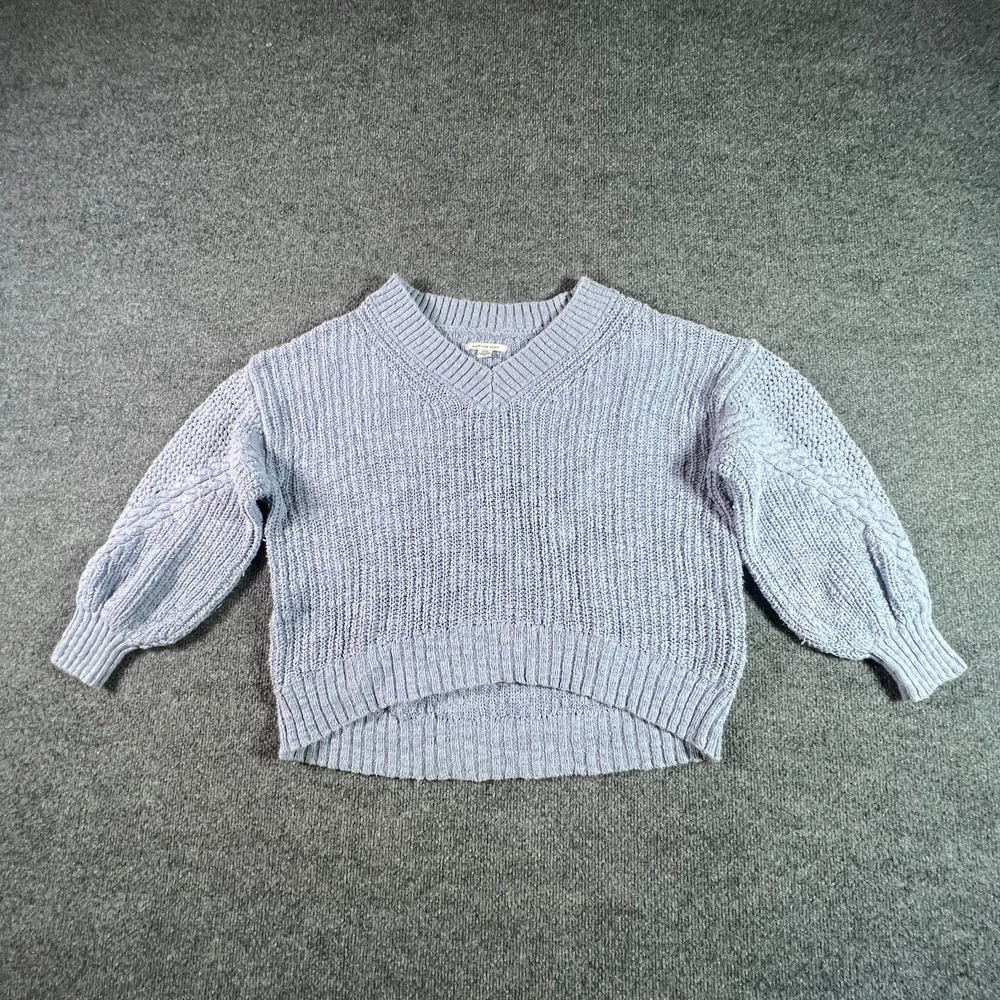 American Eagle Cropped Sweater Womens S Pastel Blue Chunky Knit Balloon Sleeve